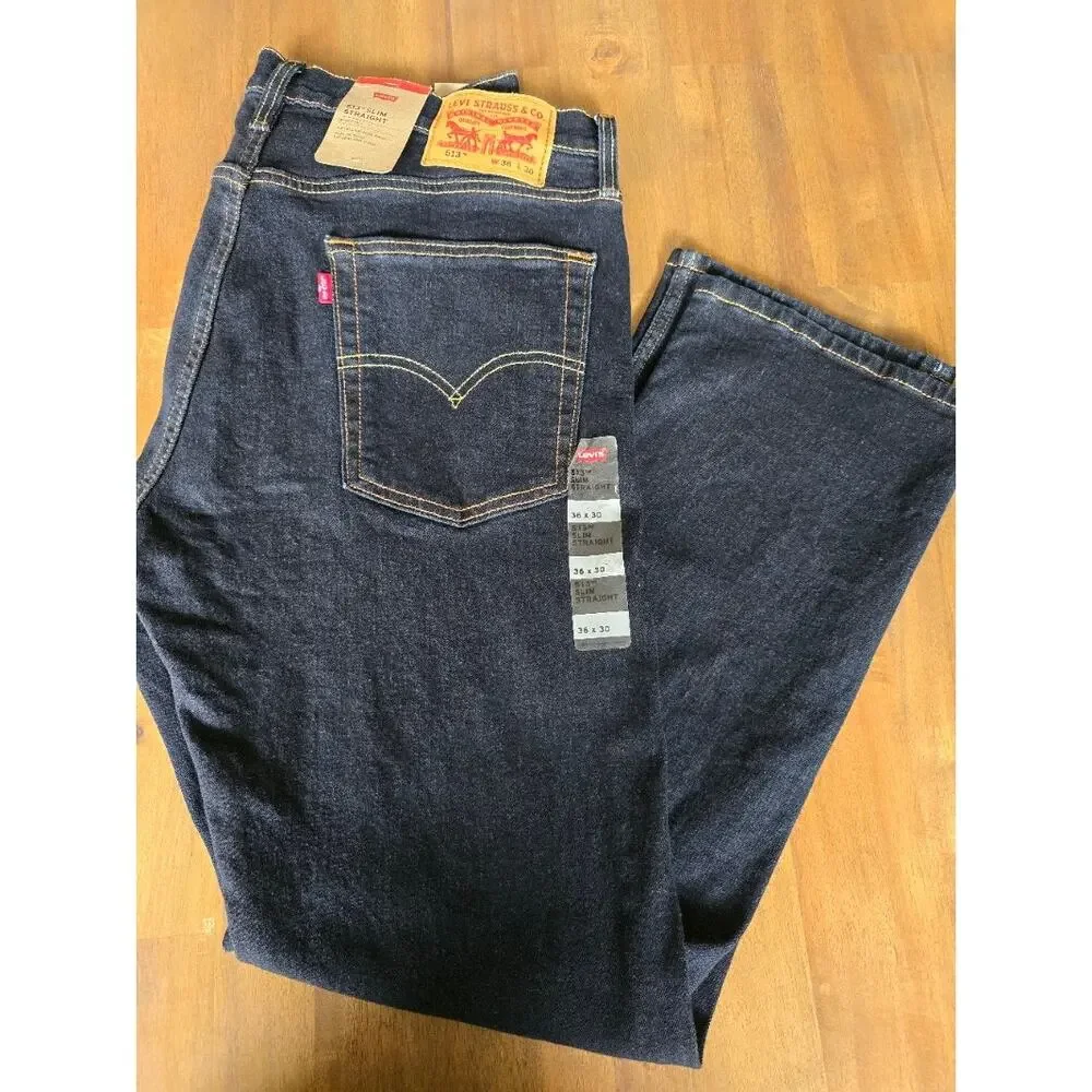 Levi's 513 Slim Straight Jeans Mens Blue Denim 36x30